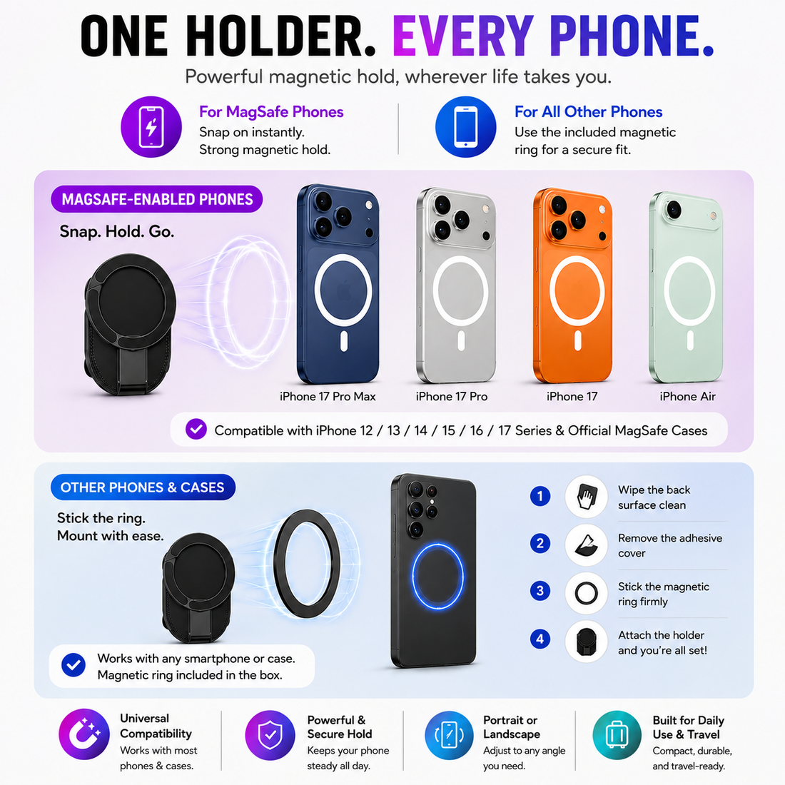 Velaro MagLock 3-in-1 Magnetic Suction Phone Holder