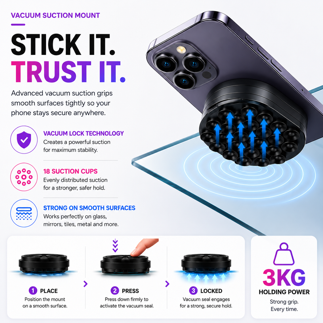 Velaro MagLock 3-in-1 Magnetic Suction Phone Holder